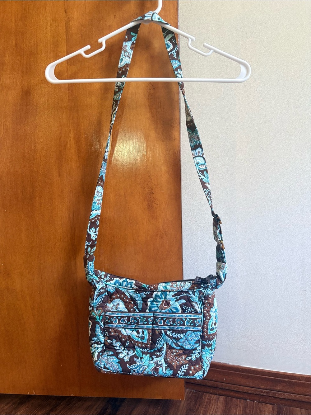 Vera Bradley Vintage Quilted Floral Crossbody Bag in Teal and Brown Matching Set